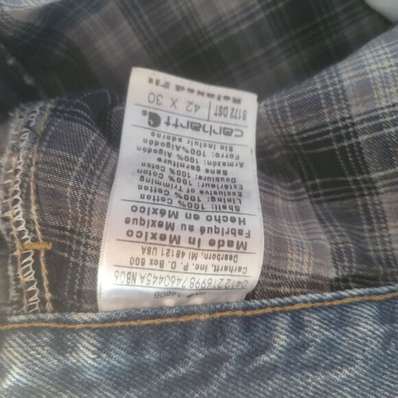 Carhartt Flannel-Lined Relaxed Fit Denim Jeans 42 X 30 Blue Cotton Mens Workwear - Picture 6 of 7
